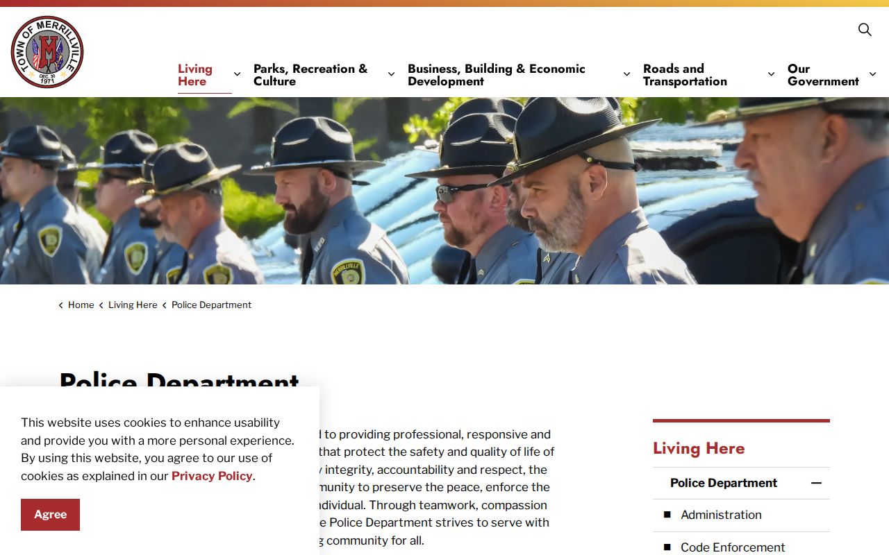 Official Merrillville Police Department contact page