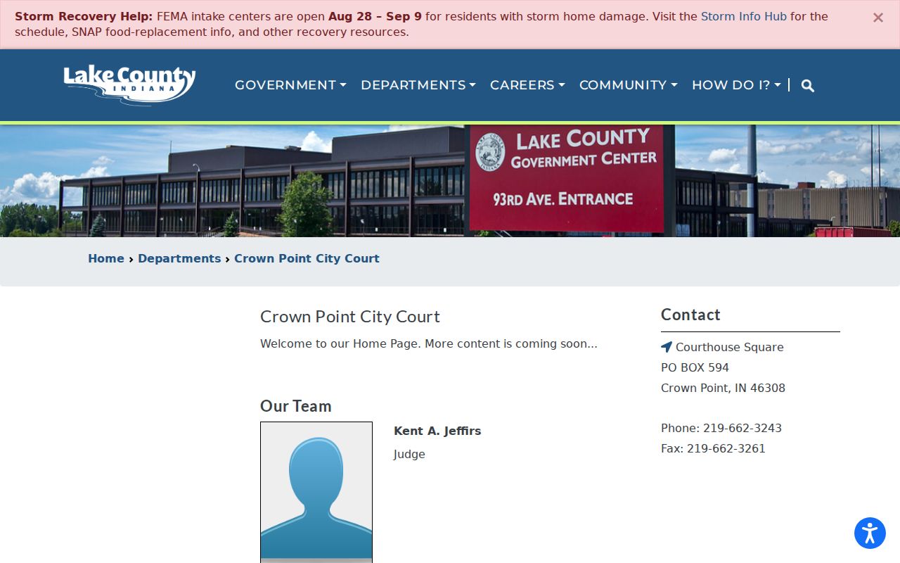 Crown Point warrant search contact for Crown Point City Court