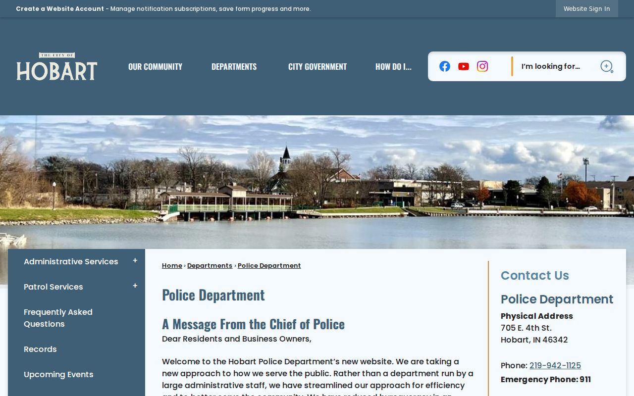 Official Hobart Police Department contact page